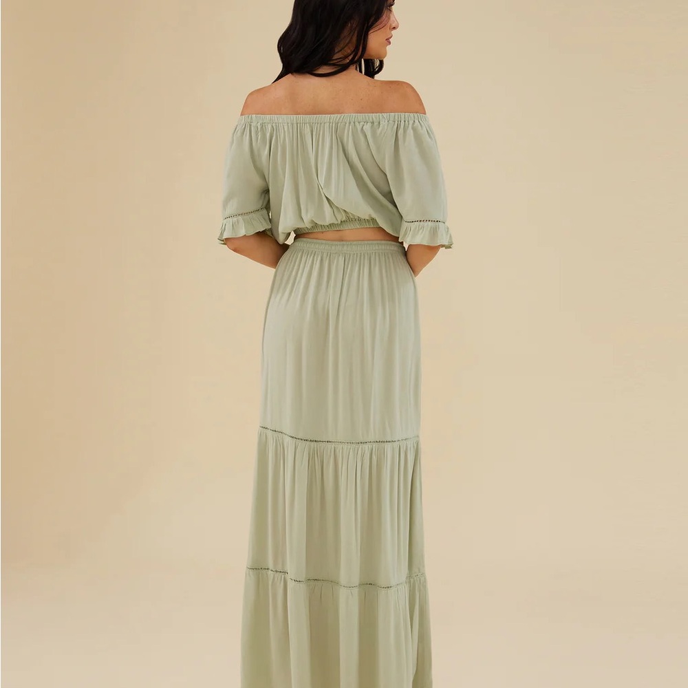 RACHEL PARCELL Bohemian Green Off-Shoulder Skirt Set medium and large - Picture 2 of 11